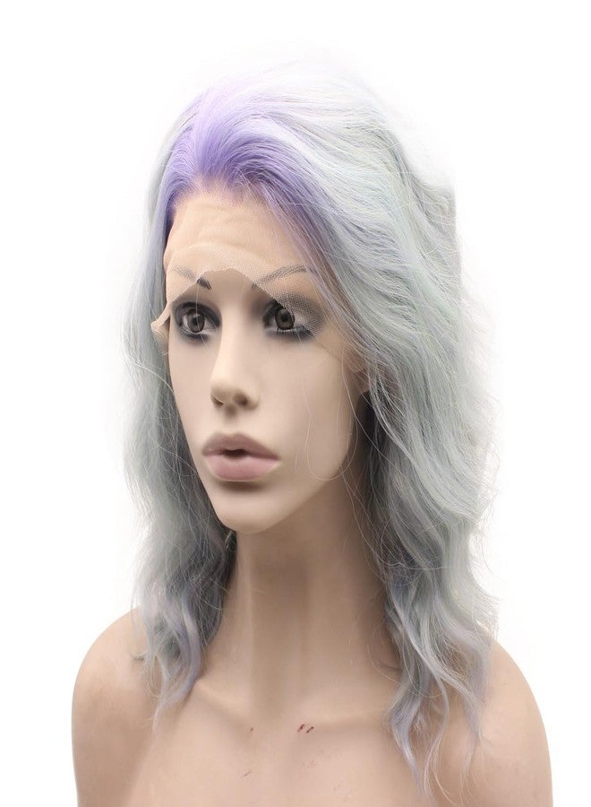 أم إكس آينجل شعر مستعار أزرق مموج متوسط الطول من إم إكس أنجل، مصنوع من ألياف صناعية، ذو مقدمة دانتيل، بلونين متدرجين، مقاوم للحرارة - Image 3